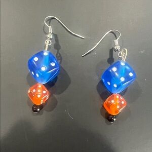 Blue and Orange Dice Earrings